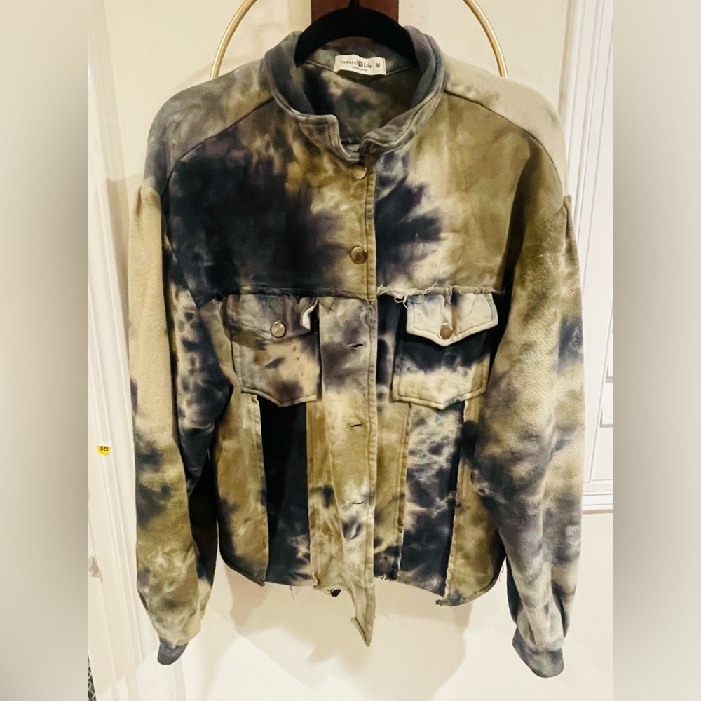 NATURAL LIFE Olive & Black Tie-Dye Jacket